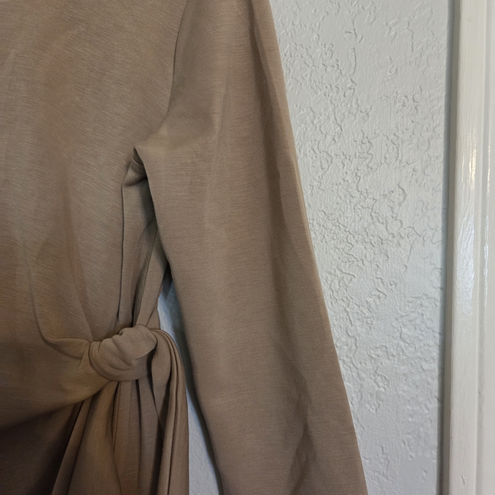 Cable & Gauge Tan Sheath Dress with Tie Front 3/4 Sleeves - Picture 8 of 9